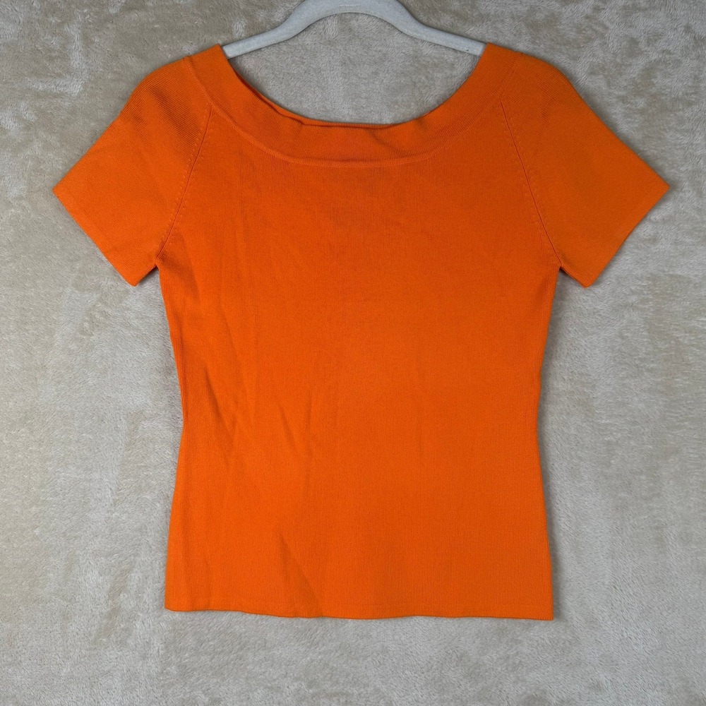 J.A.C. Womens Small Orange Short Sleeve Scoop Neck Knit Top Viscose Blend Bold